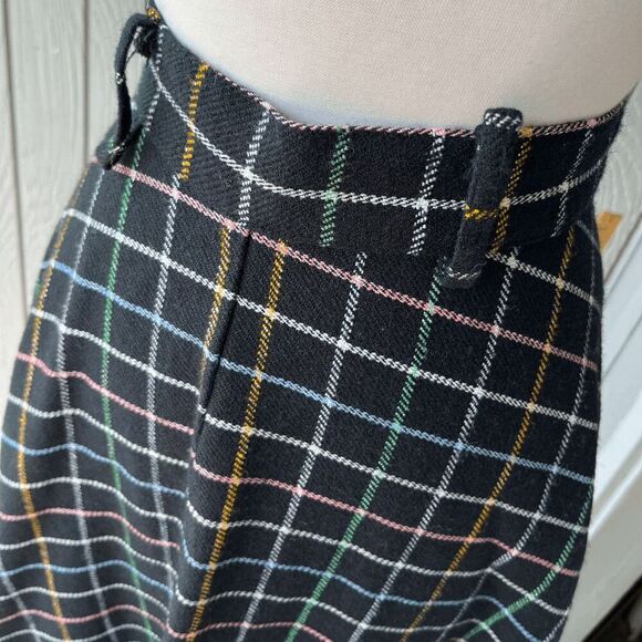 VTG 50s Full Circle Maxi Skirt w/ Pastel Plaid Lines on Black Wool Blend - Picture 12 of 14